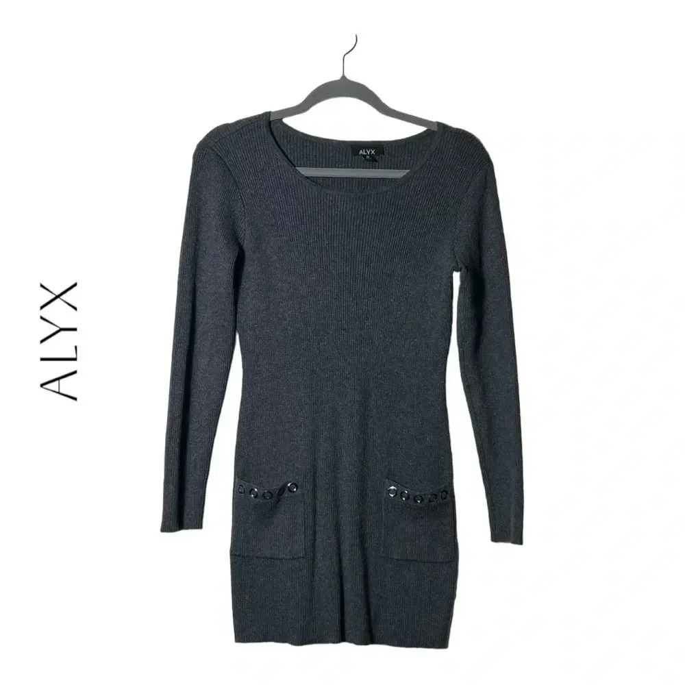2005. ALYX LONG SLEEVE KNITTED SWEATER TUNIC POCKETS WITH EYELET STUDS SIZE MED